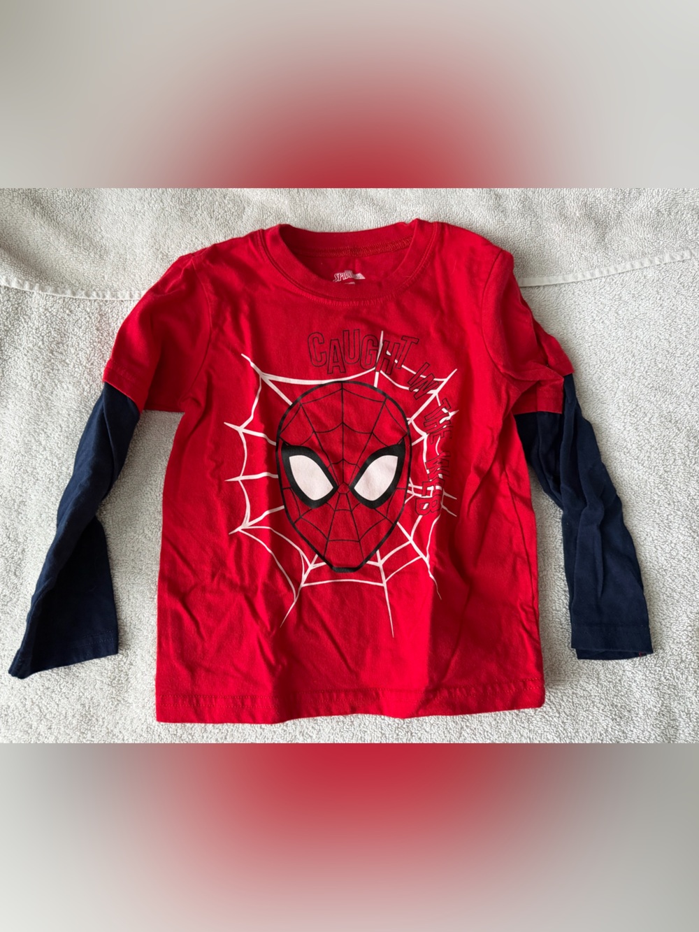 Marvel Boys Red Spider-Man Long Sleeve Tee with Navy Sleeves